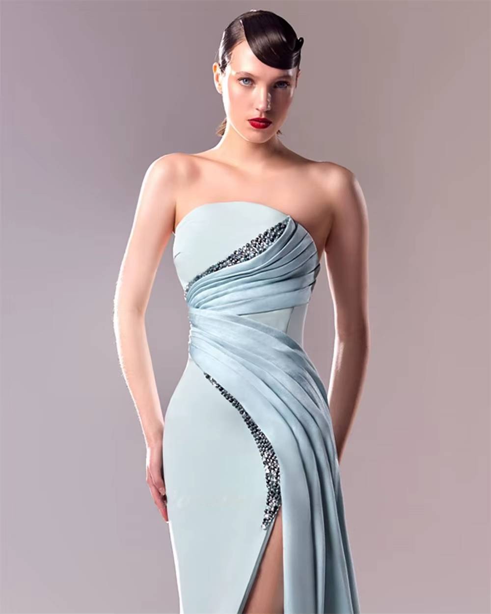 Classic Modern Style Strapless A-line Beading Pleats Formal Evening Party Dress - Image 3