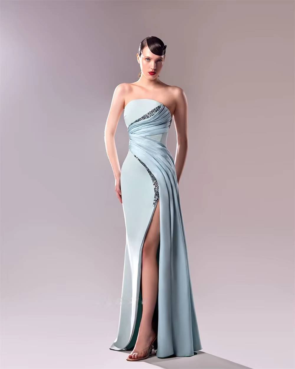 Classic Modern Style Strapless A-line Beading Pleats Formal Evening Party Dress - Image 2