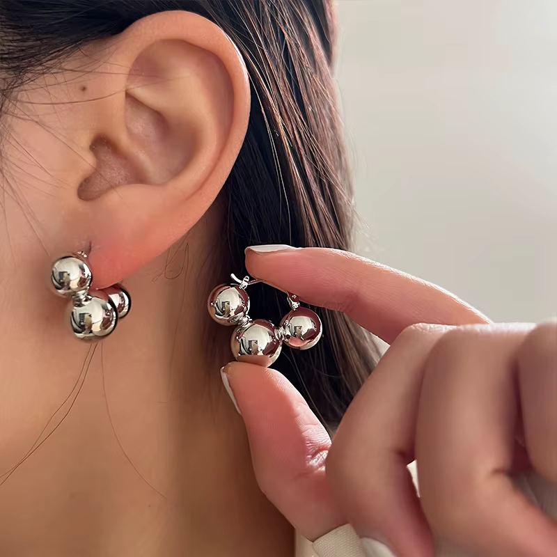 Copper Alloy Metal Ball Travel Wedding Stud Earrings