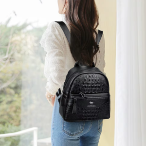 Crocodile Pattern Leather Interior Slot Pocket Travel Large Backpack