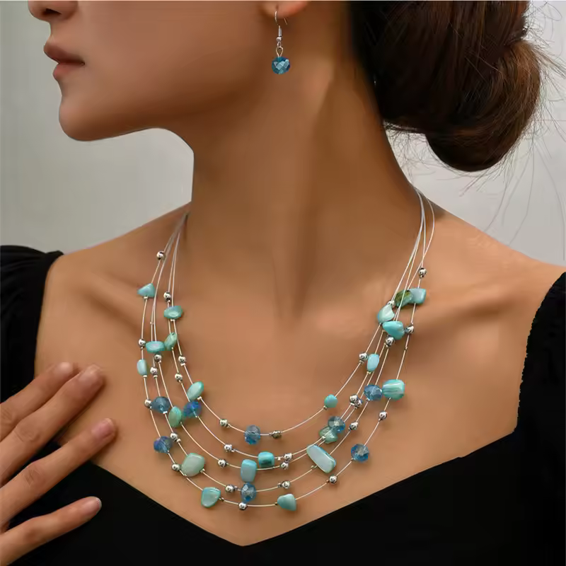 Crystal Colorful Multilayer Shell Party Necklaces & Earrings Set