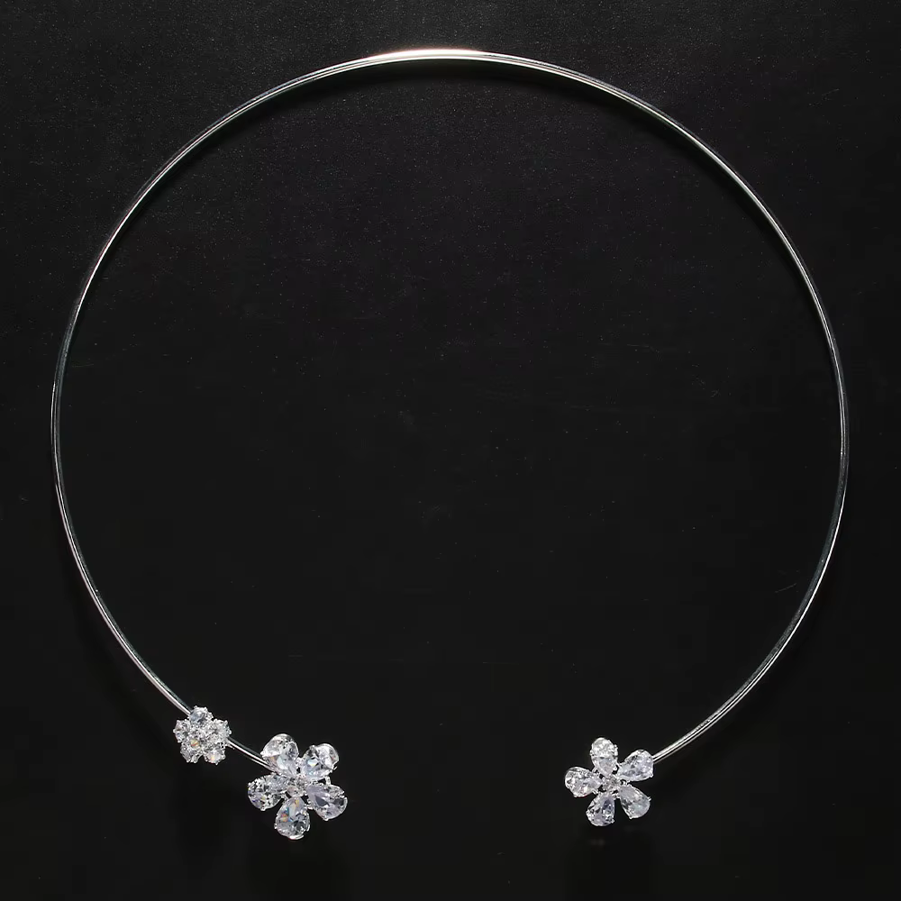 Crystal Flower Simple Metal Open Choker Torques Jewelry Accessories - Image 2