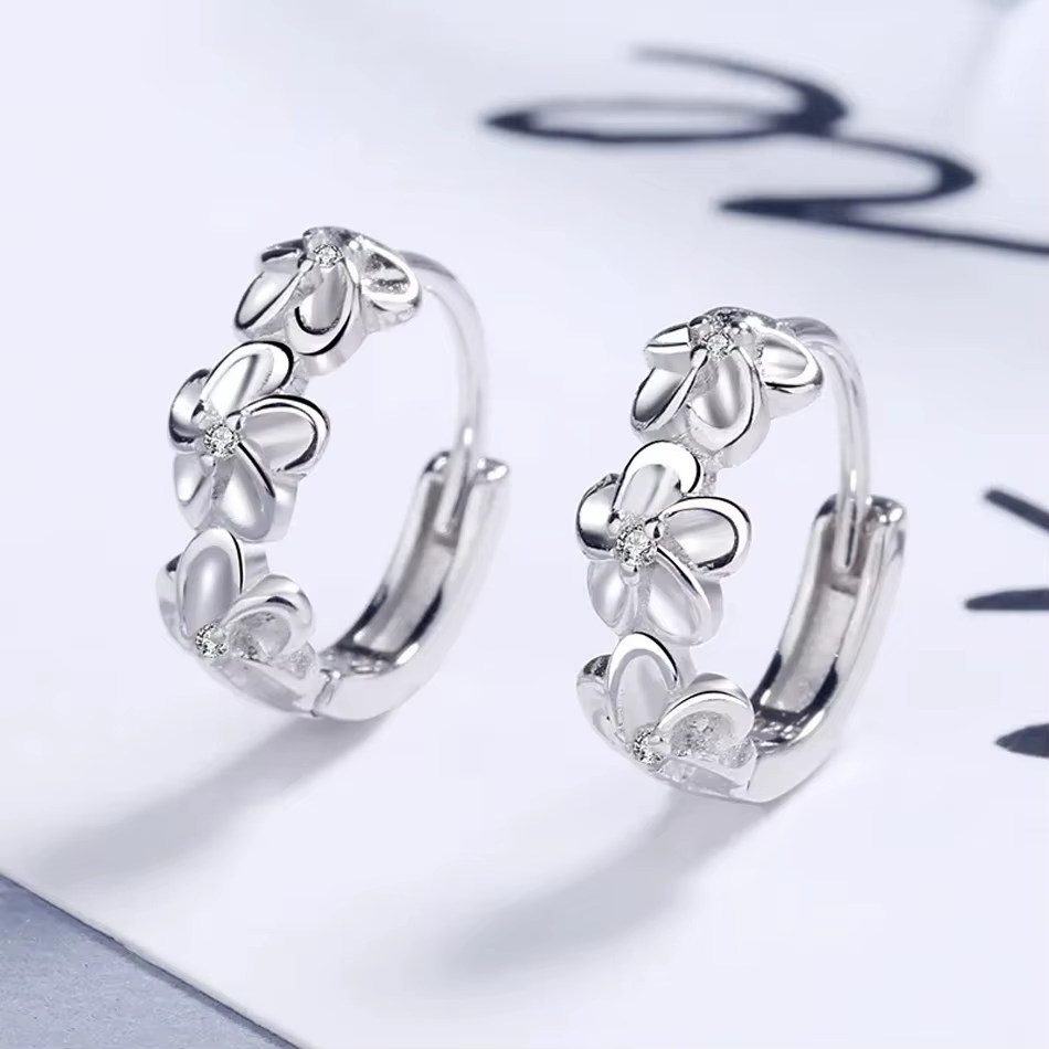 Crystal Zircon Flower Cute Stud 925 Sterling Silver Needle Earrings - Image 4