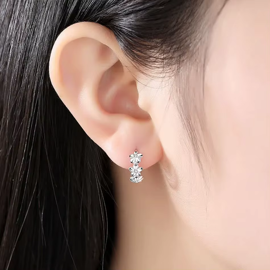 Crystal Zircon Flower Cute Stud 925 Sterling Silver Needle Earrings
