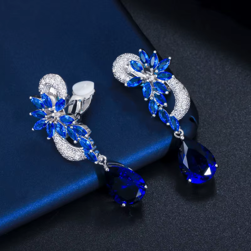 Cubic Zirconia Flower Shape No Pierced Hole Ear Clip On Earrings - Image 3