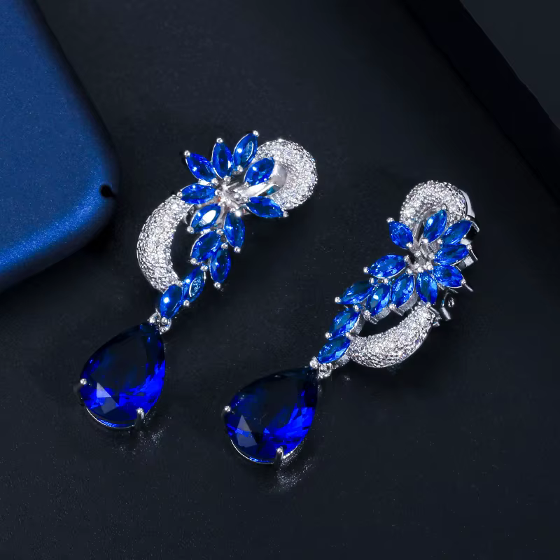 Cubic Zirconia Flower Shape No Pierced Hole Ear Clip On Earrings - Image 4