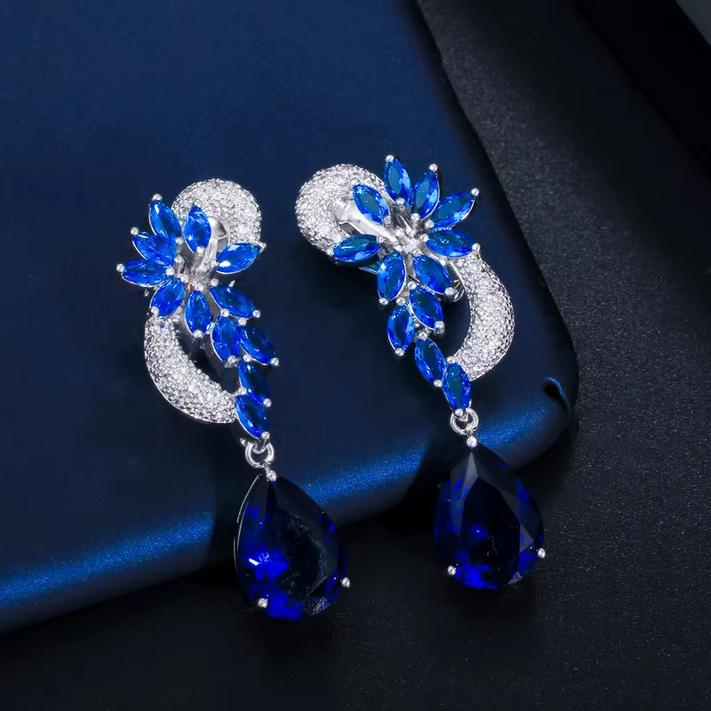 Cubic Zirconia Flower Shape No Pierced Hole Ear Clip On Earrings - Image 5