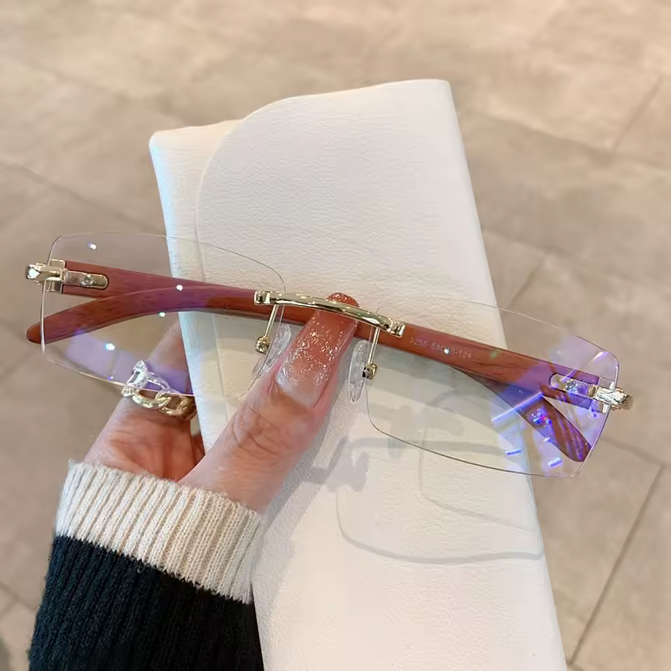 Cut Small Frame Retro Shade Eyewear UV400 Square Rimless Sunglasses - Image 8