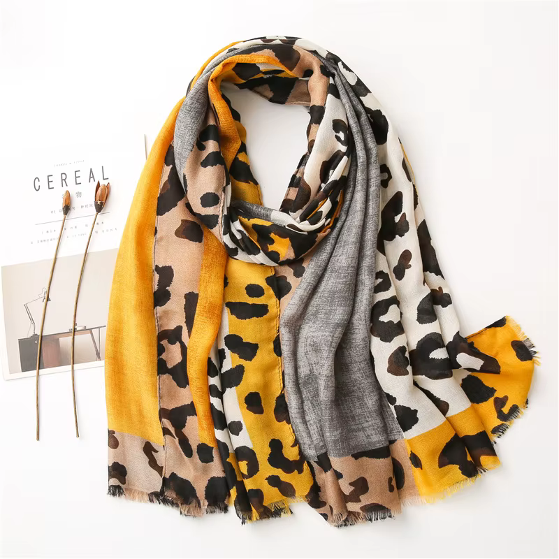 Designer Unique Wild Leopard Long Thin Scarf Shawl - Image 5