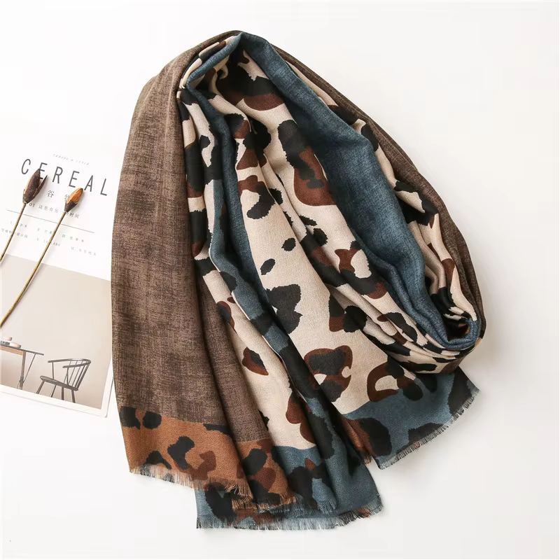 Designer Unique Wild Leopard Long Thin Scarf Shawl - Image 2