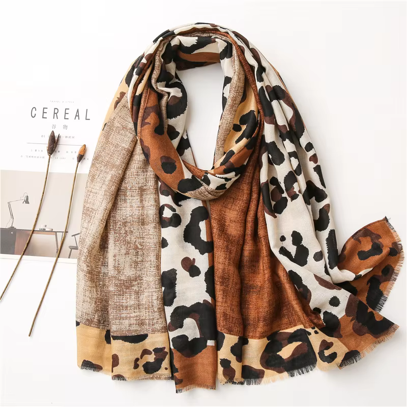 Designer Unique Wild Leopard Long Thin Scarf Shawl - Image 6