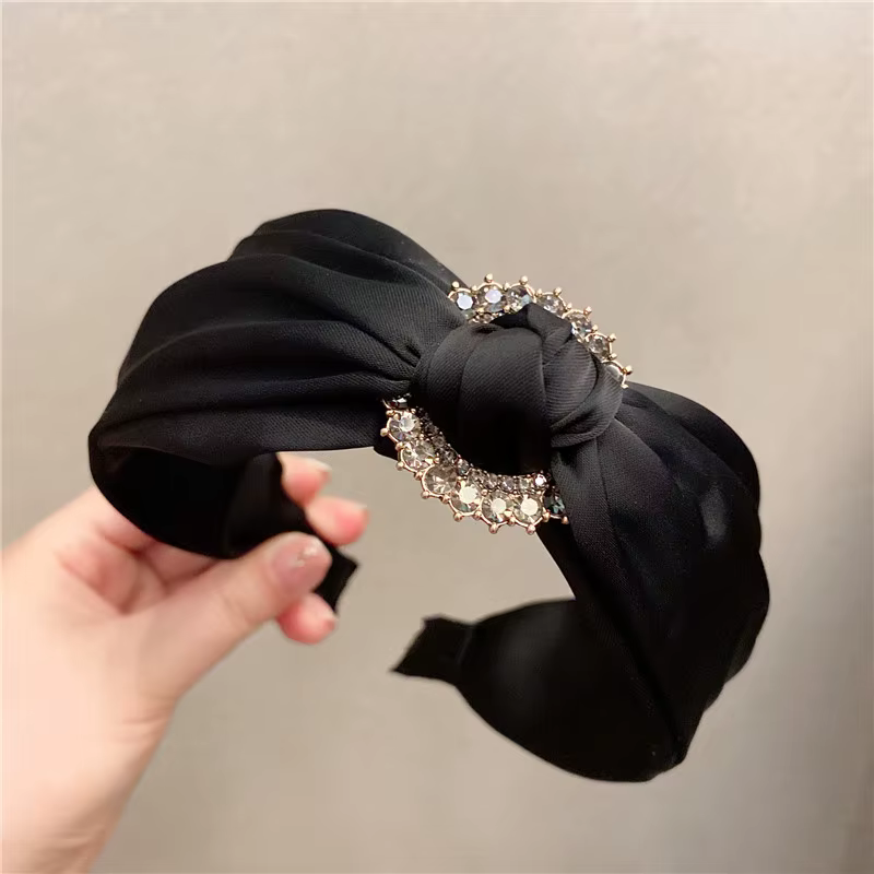 Diamond Crystal Rhinestone Solid Satin Knot Headband