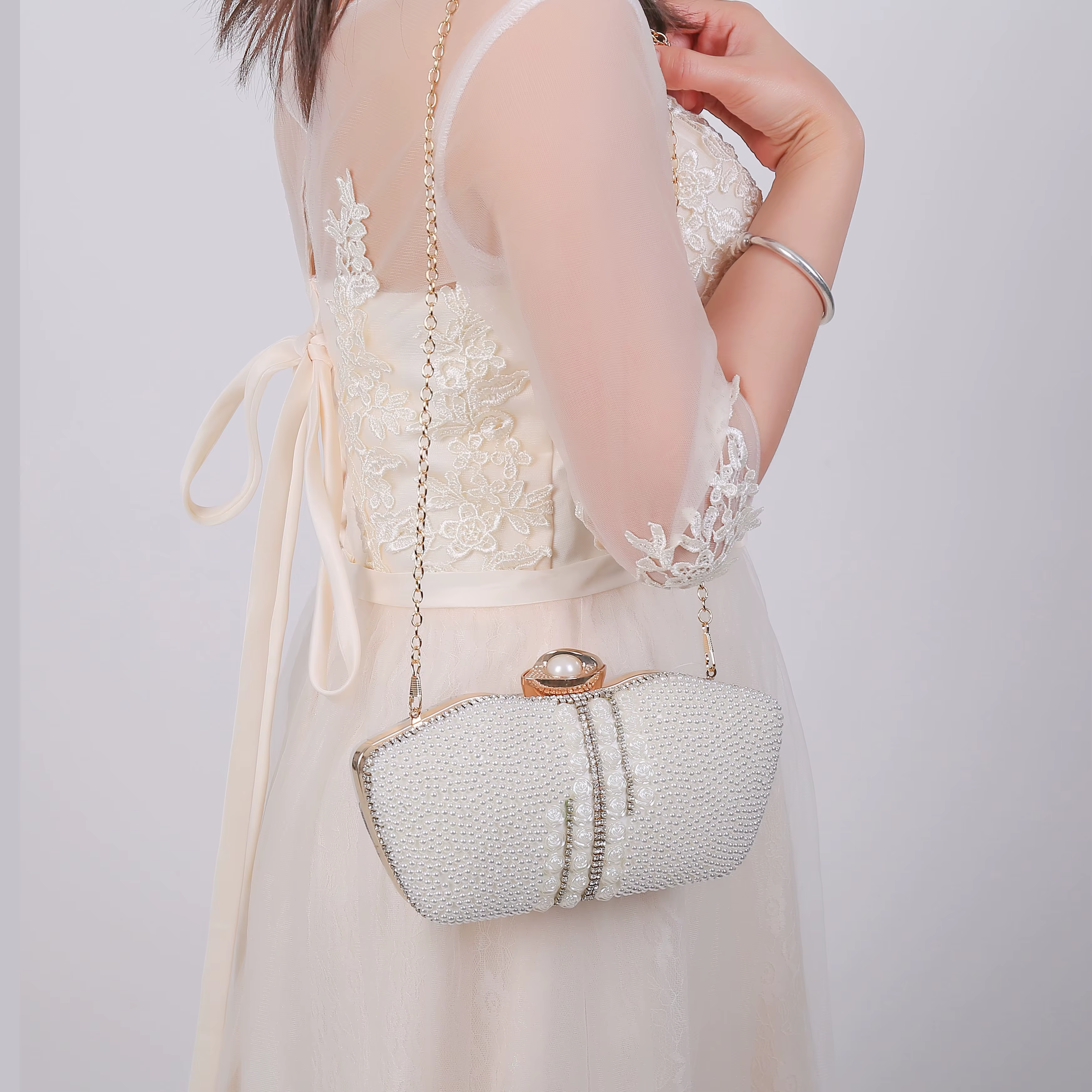 Diamond Pearl Evening Wedding Party Dress One Shoulder Cross-body Chain Bag