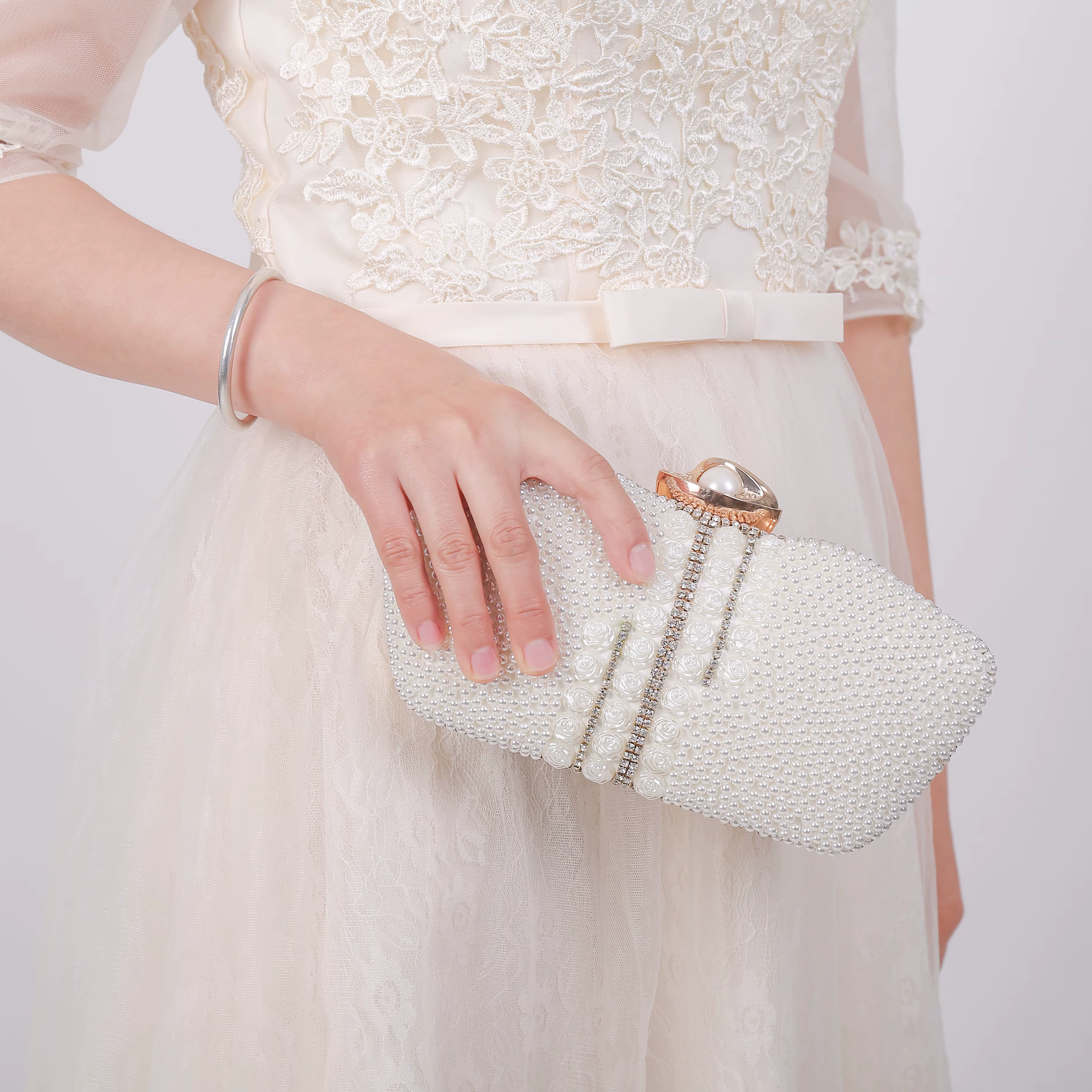 Diamond Pearl Evening Wedding Party Dress One Shoulder Cross-body Chain Bag - Image 3