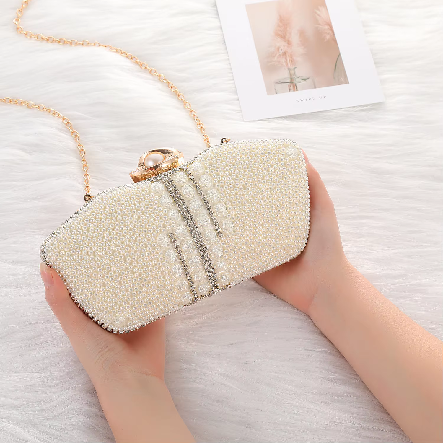 Diamond Pearl Evening Wedding Party Dress One Shoulder Cross-body Chain Bag - Image 4