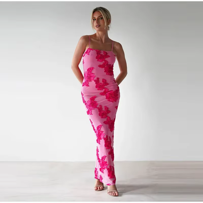 Elegant 3D Flower Strapless Ruched Skew Collar Sleeveless Backless Long Maxi Dress