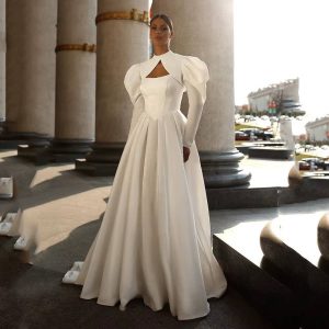 Elegant A Line Lace Up Satin Floor-Length 2 Piece Wedding Party Dress