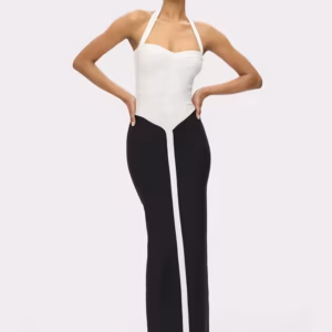 Elegant Backless Halter Patchwork Bodycon Bandage Dress