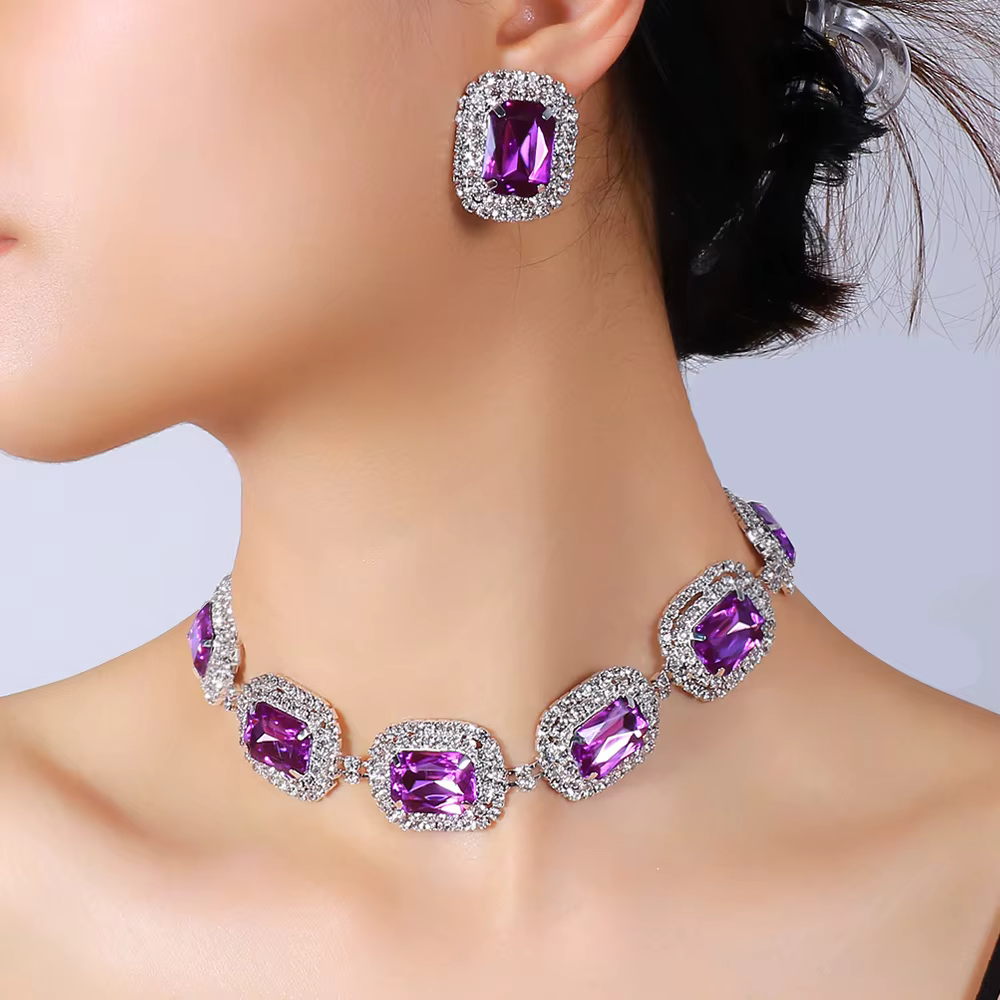 Elegant Bride Wedding Vintage Rhinestone Necklace Earrings Set