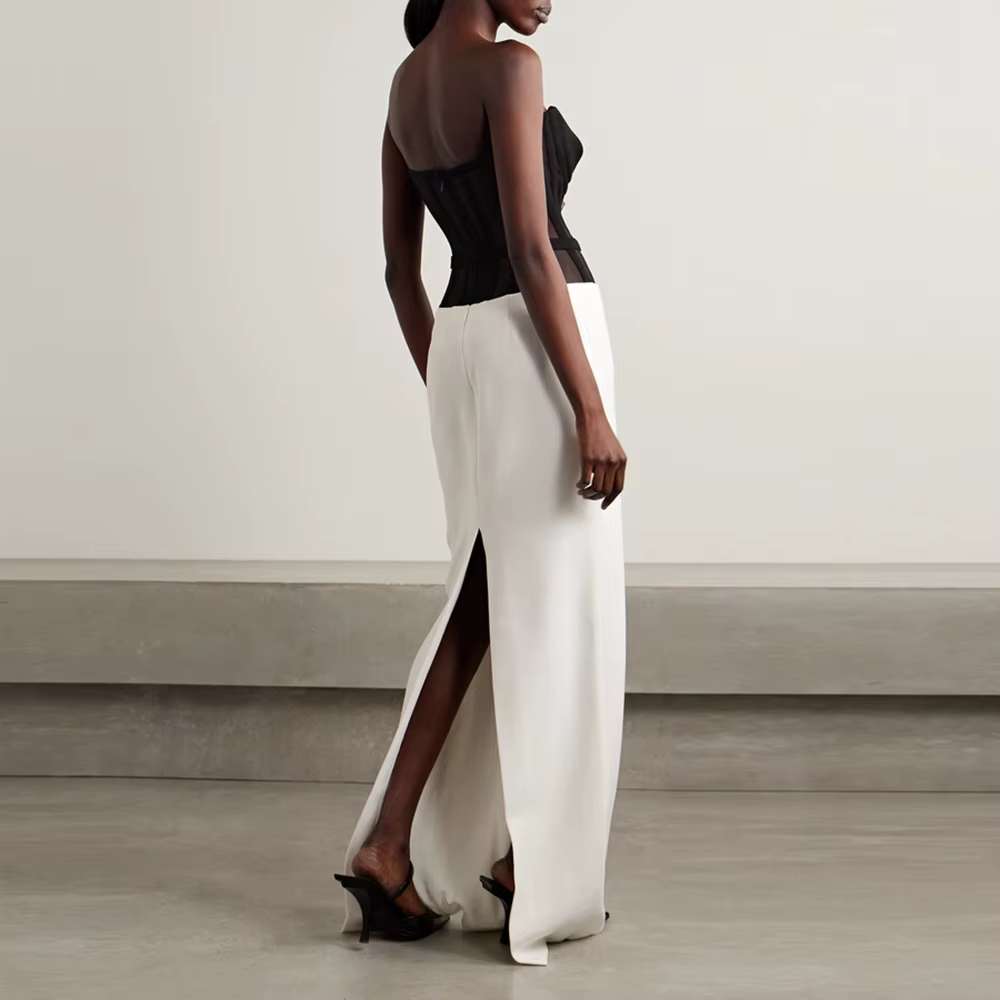 Elegant Color block Strapless Sleeveless Patchwork Zipper Maxi Dresses - Image 2