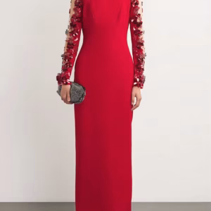 Elegant Diamonds Beaded Flower Mesh Stitching Long Maxi Dress