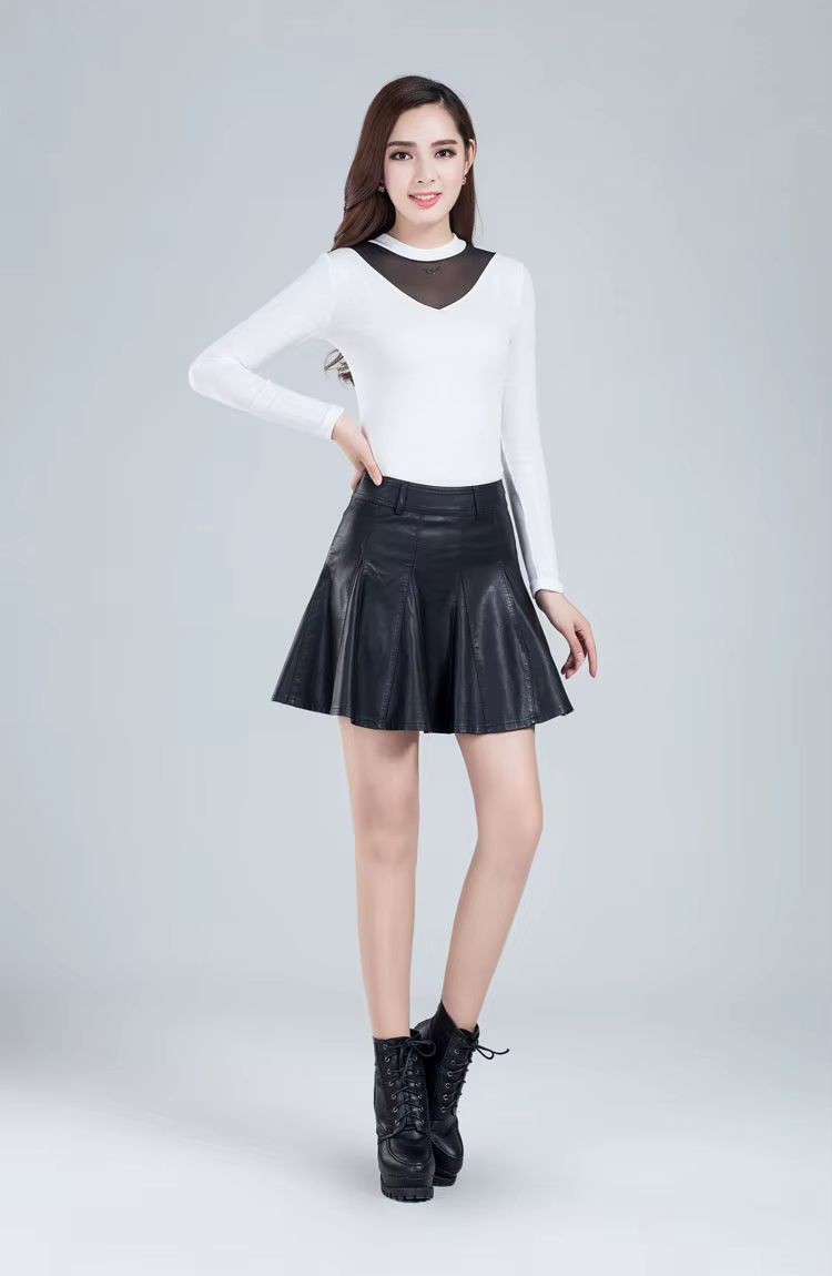 Elegant Empire Real Leather Slight Stretch High Waist Plus Size Skirt