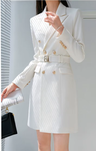 Elegant Fashion Notched Collar Belt Long Sleeve Slim Mini Blazer Dress - Image 2