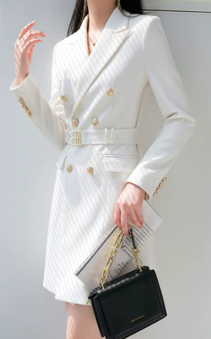 Elegant Fashion Notched Collar Belt Long Sleeve Slim Mini Blazer Dress - Image 3