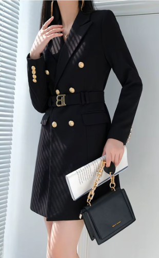 Elegant Fashion Notched Collar Belt Long Sleeve Slim Mini Blazer Dress - Image 4