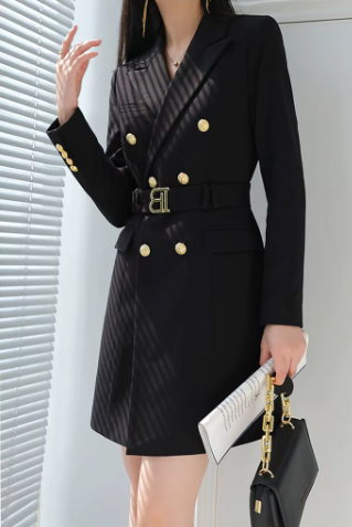 Elegant Fashion Notched Collar Belt Long Sleeve Slim Mini Blazer Dress - Image 7