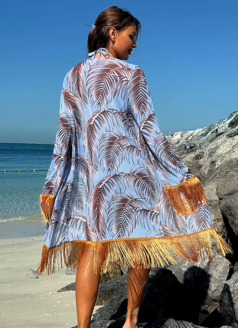 Elegant Fashion Printed Bikini Tassel Drape Beachwear Three Piece Set - Image 8