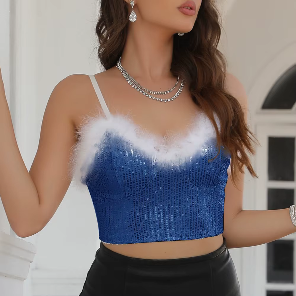 Elegant Flocking Sleeveless Sweetheart Neck Party Tanks