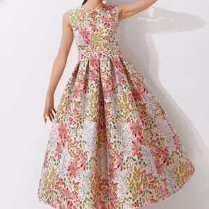 Elegant Floral Luxury Design Jacquard Party Prom Tea-Length Dress