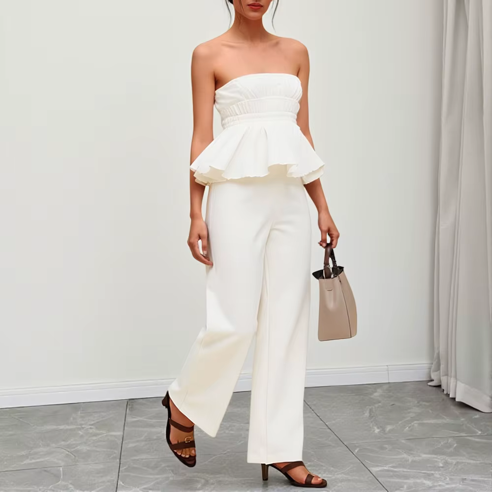 Elegant Flounce Sleeveless Strapless Natural Waist Ankle Formal Sets