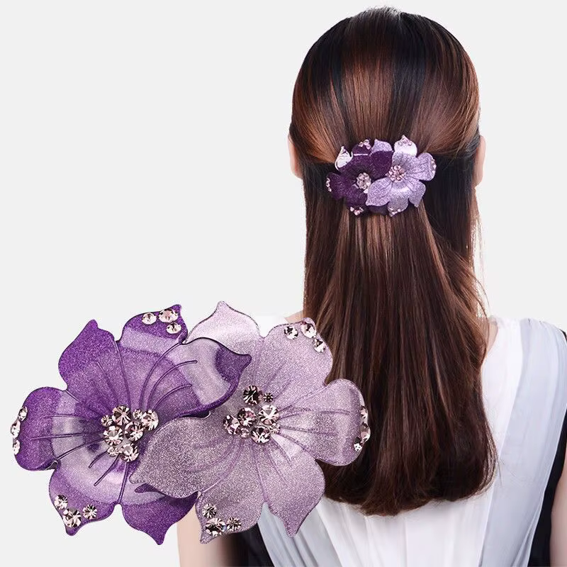 Elegant Flower Crystal Rhinestone Pan Hair Horizontal Clip Hair Accessories