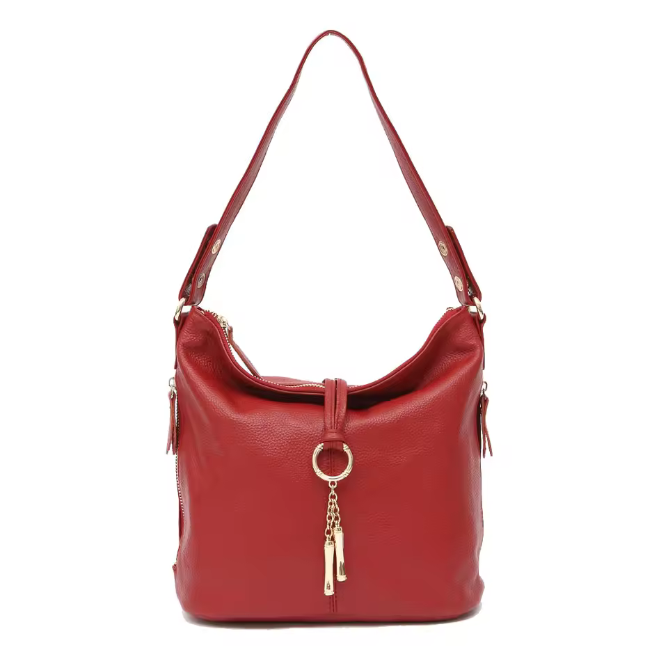 Elegant Genuine Leather Charming Ring Medium Shoulder Hobo Bag