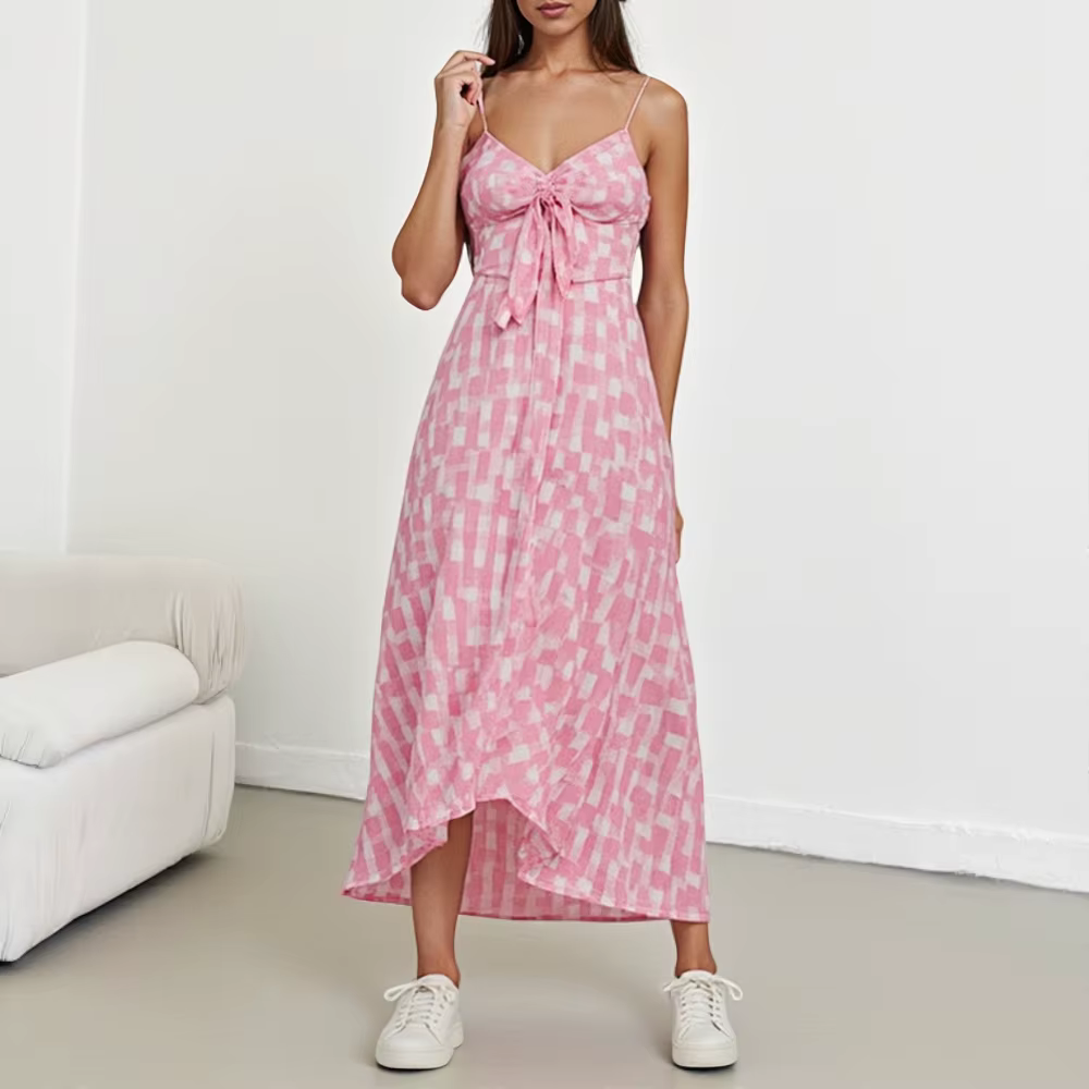 Elegant Geometric Bowknot Sleeveless V-Neck Skinny Maxi Dress