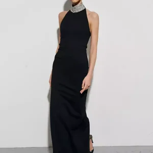 Elegant High Neck Sequins Design Sleeveless Maxi Dress