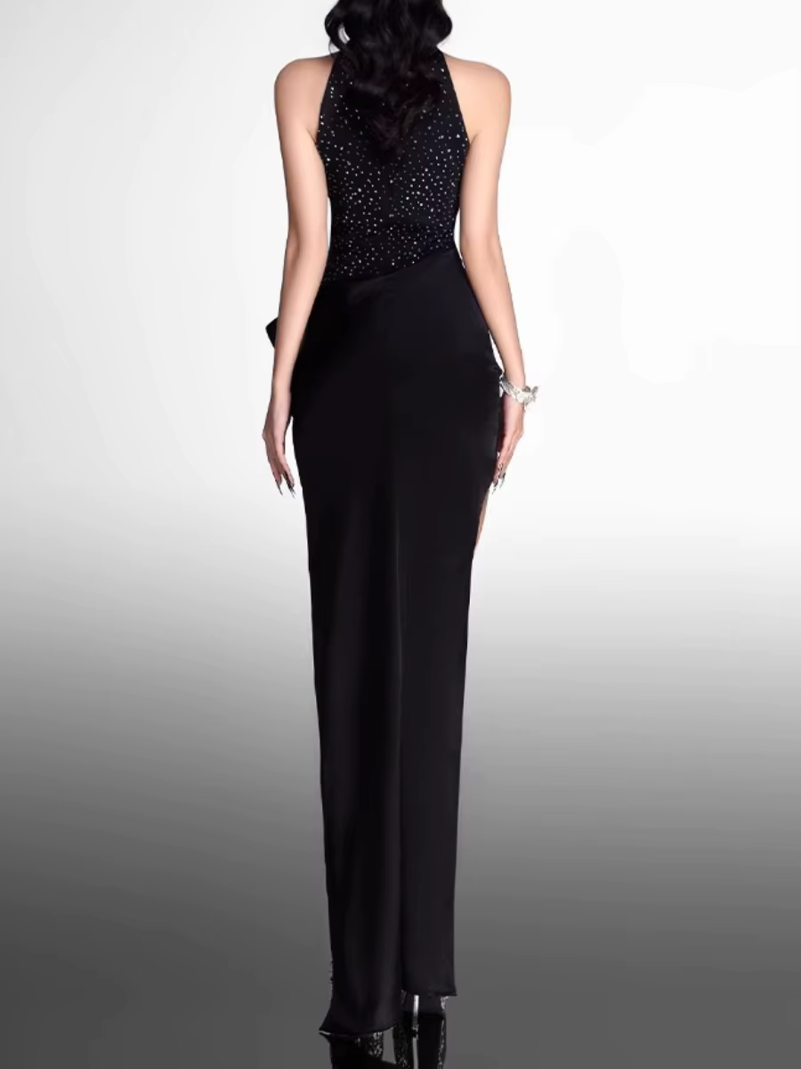 Elegant High Neck Sleeveless Patchwork Bead 3D Flower Mini Dress - Image 4