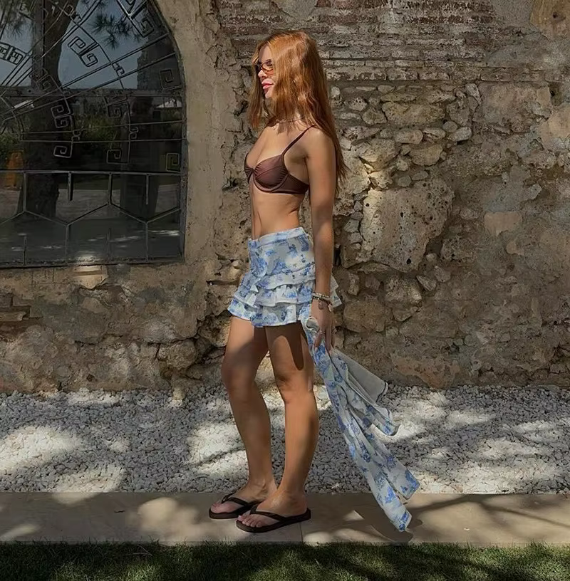 Elegant Hollow Out Button Long Sleeve Top And Mini Skirt Two Piece Suit - Image 4