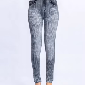 Elegant Knitted Pencil Pants Geometric Faux Denim Gym Leggins
