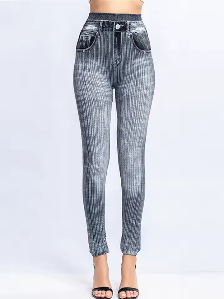 Elegant Knitted Pencil Pants Geometric Faux Denim Gym Leggins