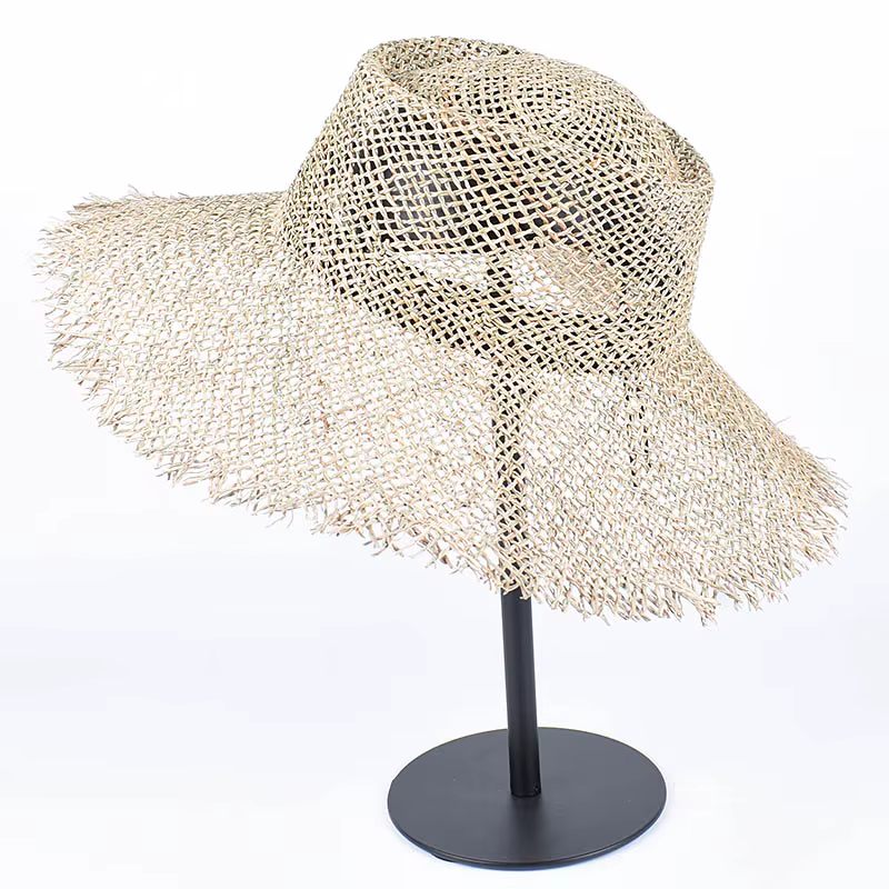 Elegant Natural Grasses Panama Straw Travel Wide Brim UV Visors Protection Beach Sun Hat