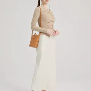 Elegant Office Style Natural Waistline Elastic Waist Long Skirt