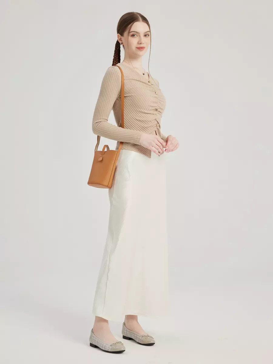 Elegant Office Style Natural Waistline Elastic Waist Long Skirt