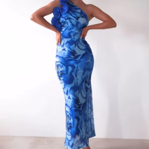 Elegant One-Shoulder Camisole Slant Shoulder Ankle-Length Maxi Dress