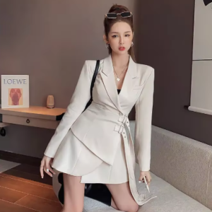 Elegant One-piece Office Lady Sashes Design Long Sleeve Mini Party Blazer Dress