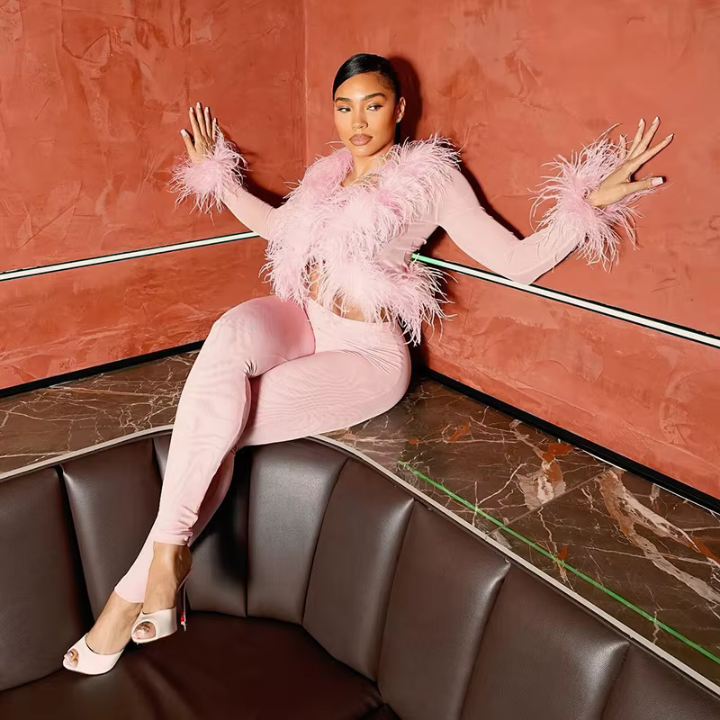 Elegant Patchwork Full Sleeve Tops and Leggings Matching Coquette Two Piece Sets - Image 4