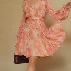 Elegant Patchwork V-Neck Long Sleeve Empire High Waist Mini Dress