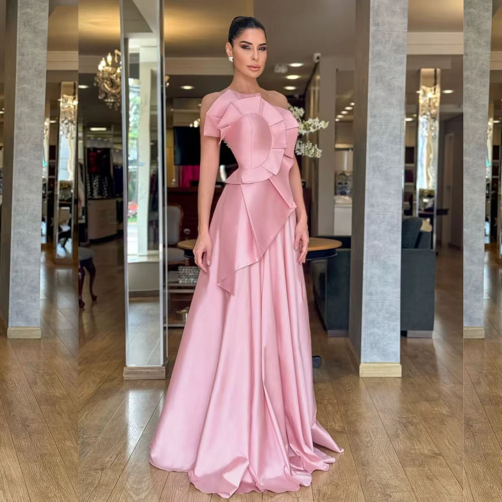 Elegant Pleat Ruched A-line Modern Style Strapless Bespoke Long Maxi Dresses